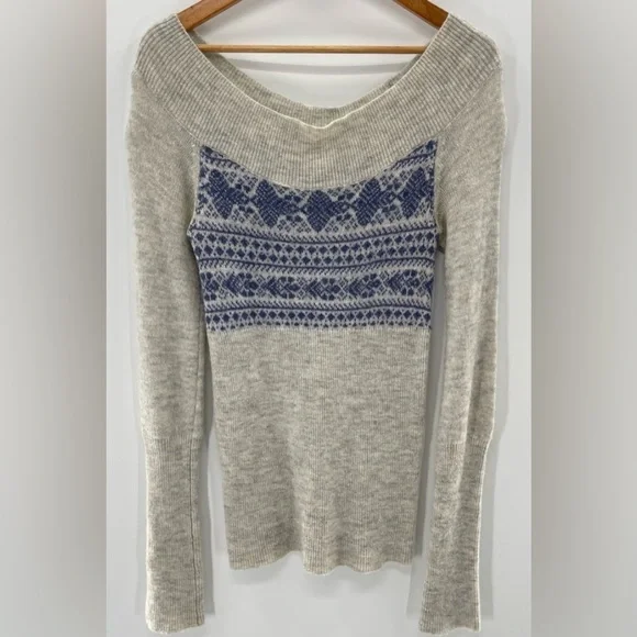 Free People Wool Blend Fair Isle Scoop Neck Sweater Size Medium Boho Indie - Picture 1 of 9